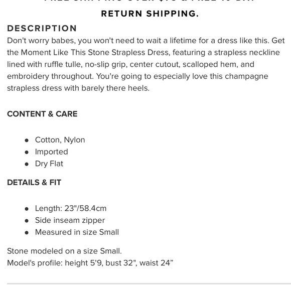 MOMENT LIKE THIS STONE STRAPLESS DRESS size xs - Picture 5 of 12